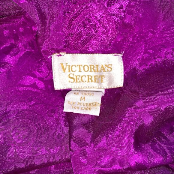 Vtg Gold Label VICTORIA SECRET Bright Magenta Babydoll SLIP DRESS Floral Lace M - Picture 3 of 4